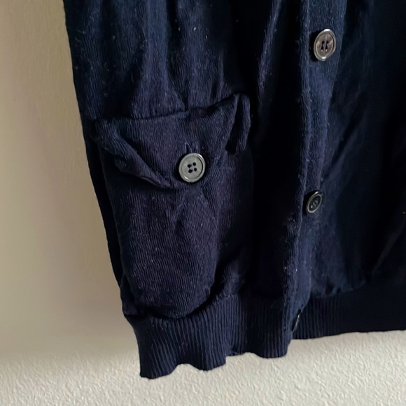 H&M Navy Elbow Patched High Neck Cardigan Women’s Size M - Picture 3 of 8